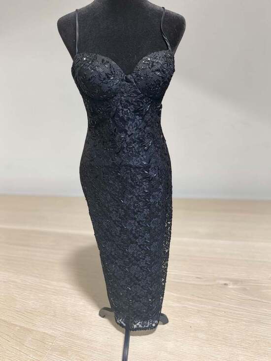 Contempo Casuals Dresses & Skirts - Vintage Contempo Casuals Black Beaded Lace Corset Bodycon Midi Dress Size M